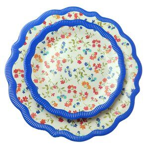 Set(2) Pioneer Woman Ditsy Cobalt Appetizer Dinner Plate Floral Melamine Scallop